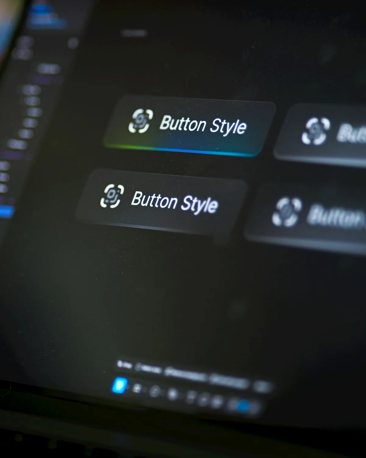 Close-up of interface button styles during a website design process